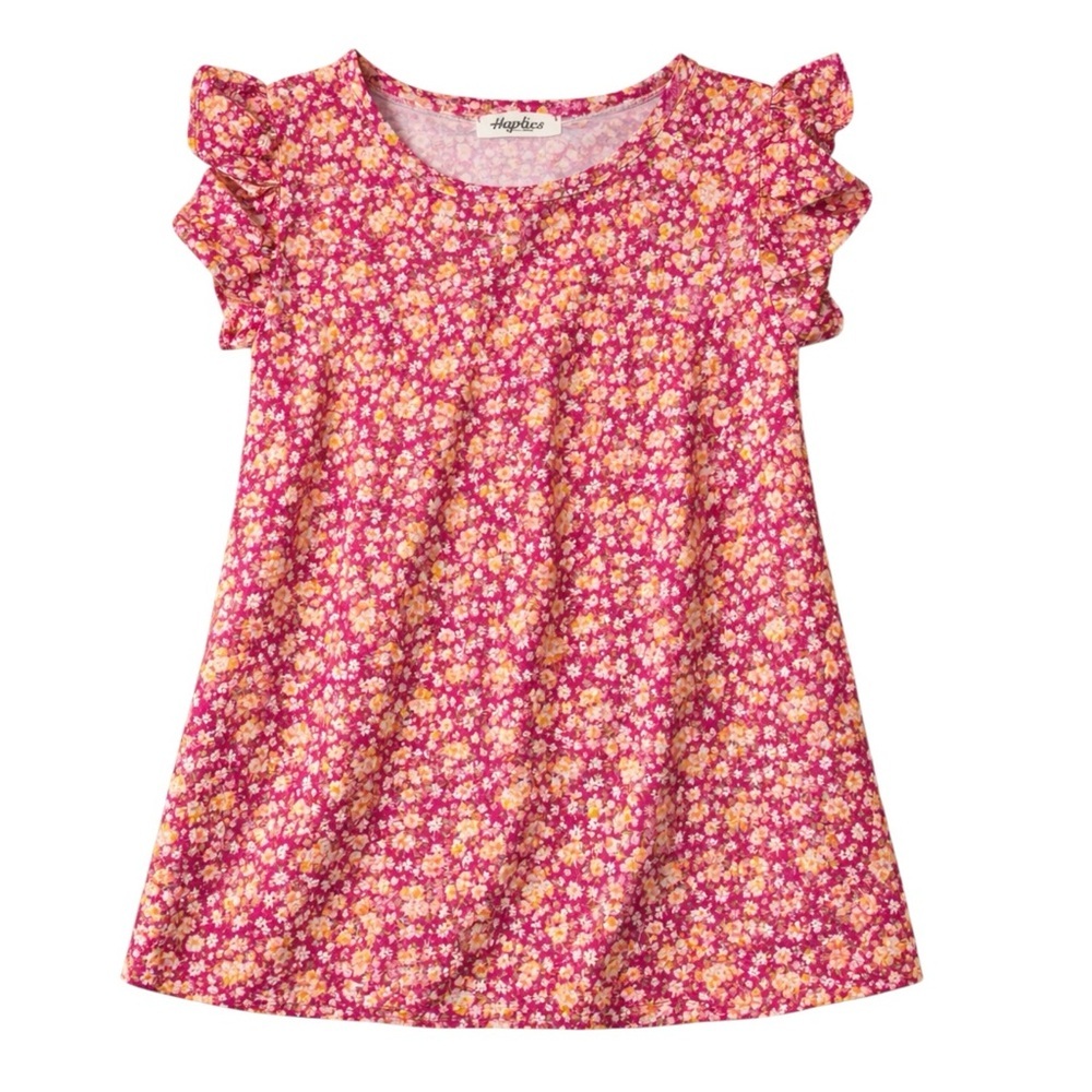 Haptics by Polly Harper Floral Flutter Sleeve Top XL Pink Yellow BohoBlouse NWOT